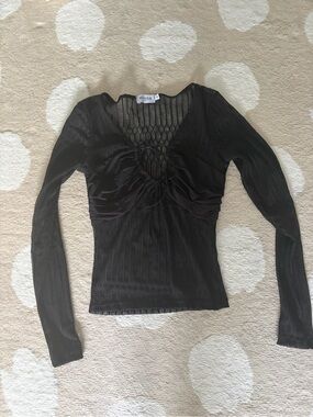 Musier Paris Black Long-Sleeve Tie-Front Knit Top